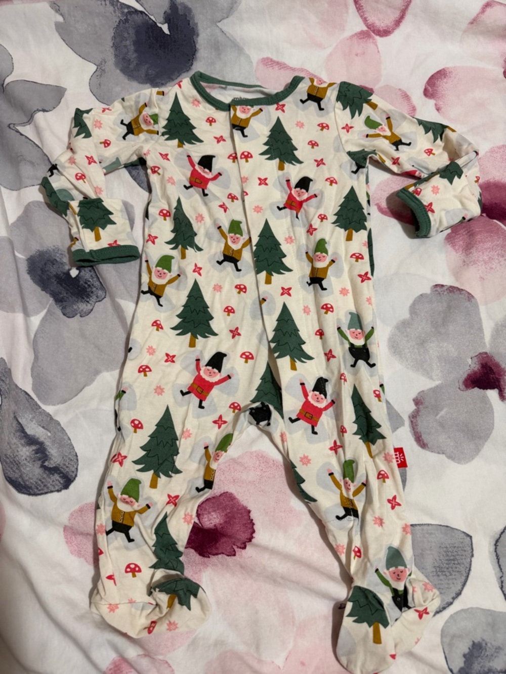 Magnetic Me Cream Holiday Elf & Pine Tree Footed One-Piece